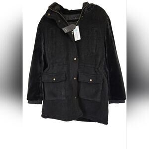 Eden Society Black Sherpa Hooded Cargo Jacket Size Medium NWT